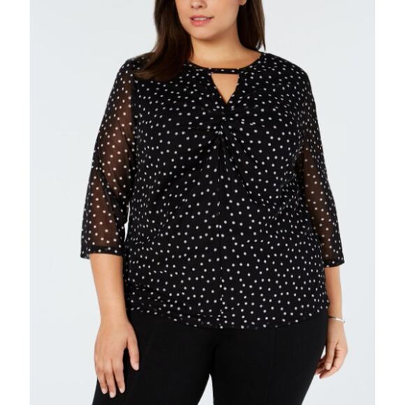 INC International Concepts Tops - INC Concepts Black White Polka Dot Pullover 3/4 Sleeve Blouse Shirt Top 2X NWT